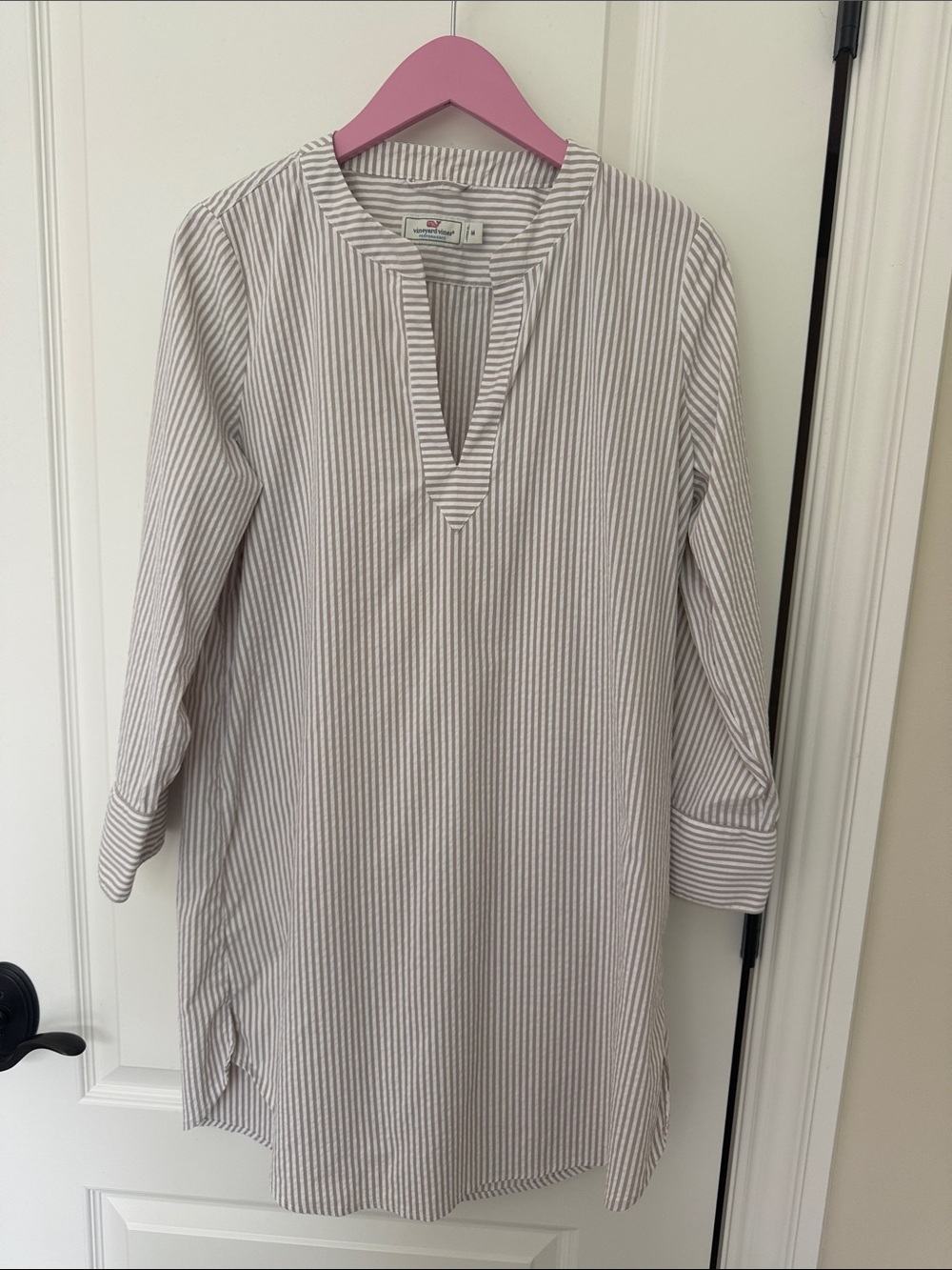 Vineyard Vines Striped Tunic bathing swim suit cover up  - White and tan